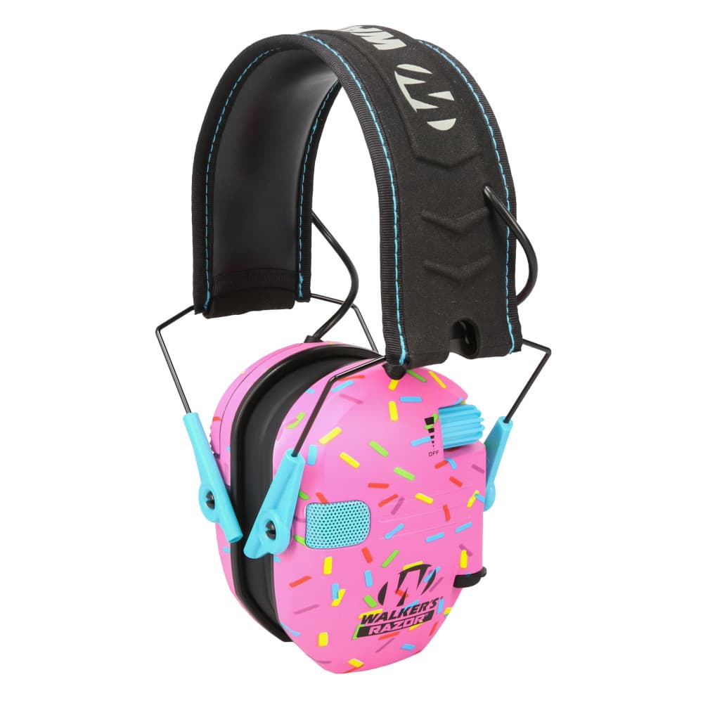 Walker's Razon Slim Electronic Ear Muffs; Pink Donut Sprinkle Finish