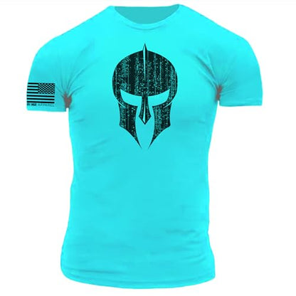 Spartan Hoplite Warrior Helmet Distressed Print on Performance Blend T-Shirt