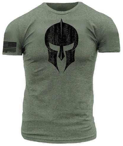 Spartan Hoplite Warrior Helmet Distressed Print on Performance Blend T-Shirt