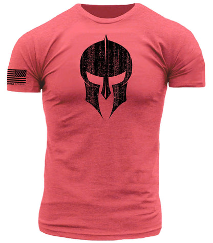 Spartan Hoplite Warrior Helmet Distressed Print on Performance Blend T-Shirt